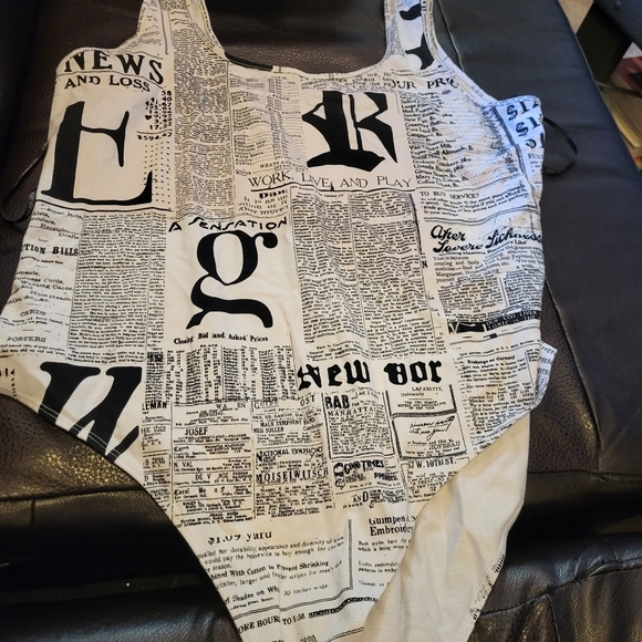 Forever21 plus sized newsprint bodysuit - Picture 2 of 4